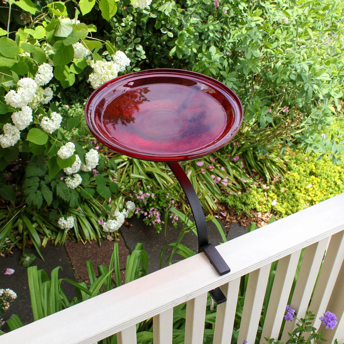 13.75" x 19.5" x 14" Reflective Crackle Glass Birdbath Bowl: No-Drill Clamp, Deck Rail Compatible - ACHLA Designs - thumbnail 9