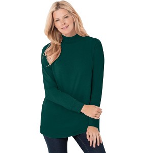Woman Within Plus Size Perfect Long-Sleeve Mockneck Tee - 1 of 4