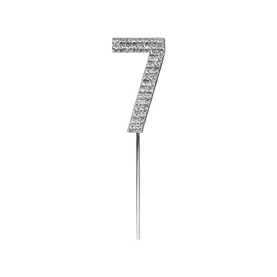 O'Creme Rhinestone Silver-Colored Number-7 Cake Topper 1-1/2 Inch
