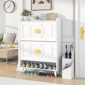 TIRAMISUBEST Narrow Shoe Cabinet with Hooks & Adjustable Compartments - 1 of 4