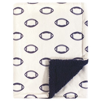 Image of Hudson Baby Infant Boy Plush Blanket with Faux Shearling Back, Football, One Size