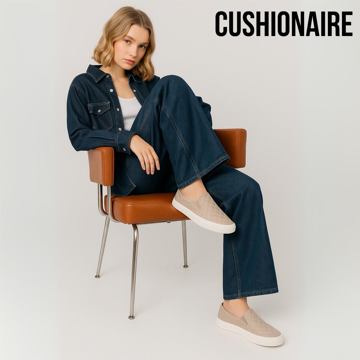 Женские кроссовки CUSHIONAIRE Faze Women’s Quilted Slip-On Sneaker – Faux Leather Casual Shoe with Memory Foam Insole & Rubber Outsole - Black 8.5 — фото 8