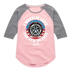 Girls' - Hot Wheels - I Wheelie Love 4th of July Shirt Tail Raglan Graphic T-shirt - 1 of 3