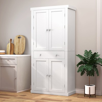 USIKEY Pantry Storage Cabinet with 4 Doors and 1 Drawer, Cupboard with 6 Hanging Shelves and Adjustable Shelves for Kitchen, Dining Room