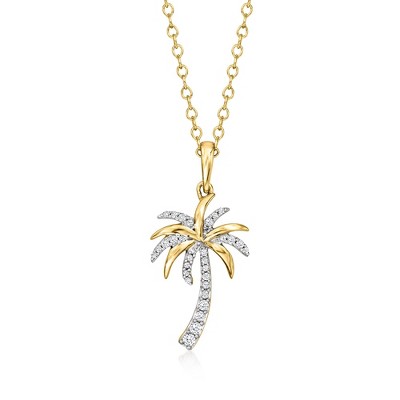 Ross-Simons 0.10 Ct. T.W Diamond Palm Tree Pendant Necklace in 14kt Yellow Gold
