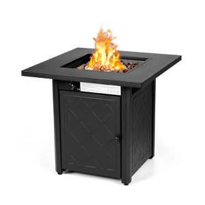 Tangkula 28" Gas Fire Pit Table, 50,000 BTU Auto-Ignition Propane Fire Pit Table, Outdoor Fire Table with Lid Suitable Black - 1 of 4