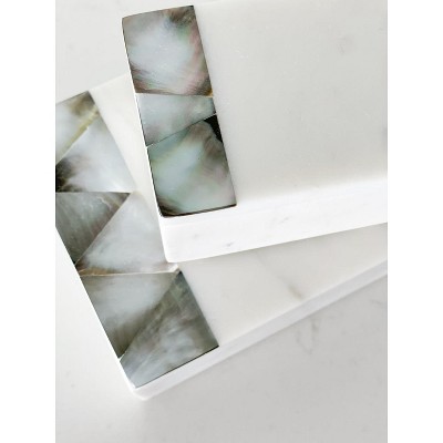 Iridescent Grey Mother of Pearl on White Marble Decorative Box
