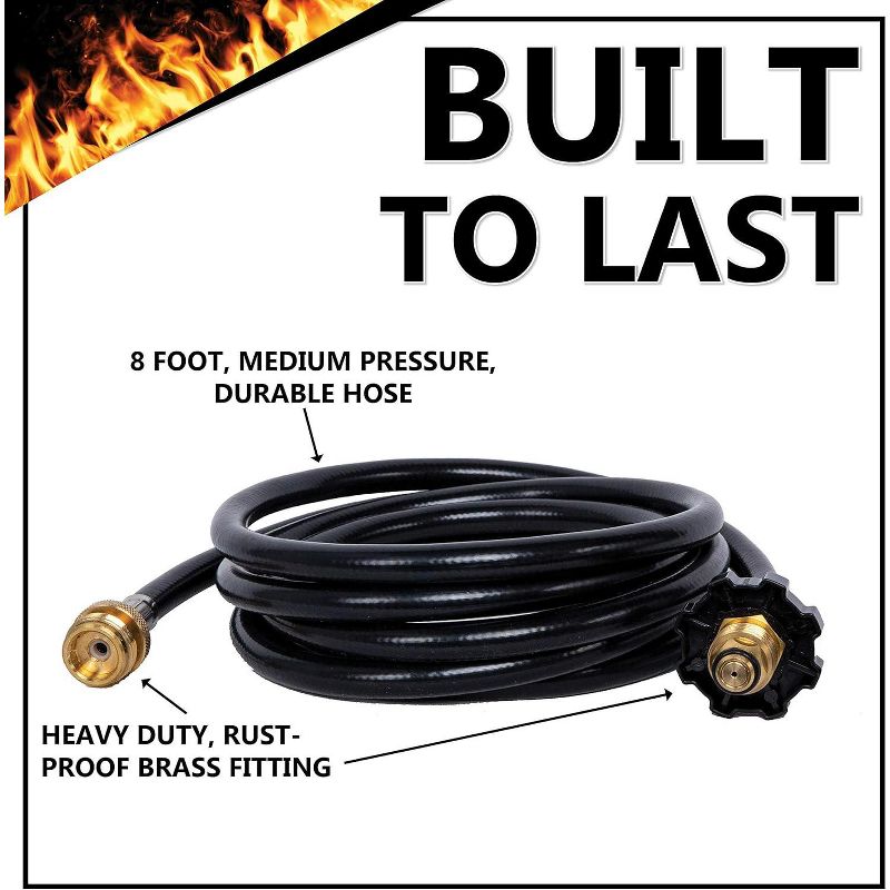 GRILLBLAZER 8 Foot Propane Hose and Adapter for 20lb Propane Tank for Blowtorches, 4 of 7