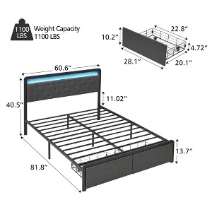 Full/Queen Bed with 2 Storage Drawers & LED Headboard, Upholstered Platform, Metal Slats, No Box Spring - Noise-Free, Easy Assembly - 1 of 4
