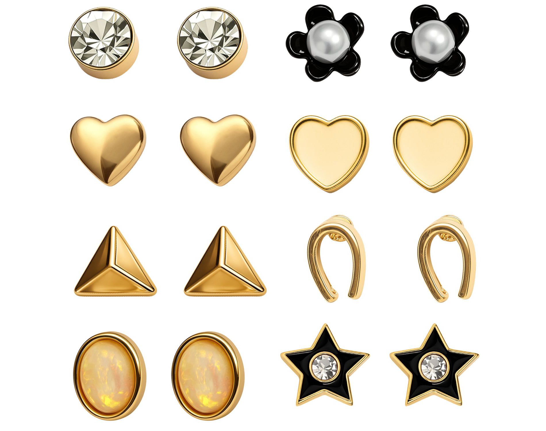 Women’s Modern Alloy Stud Earrings Set - Mixed Shapes (Heart, Star, Pearl), Multi-Style Daily & Occasion Jewelry