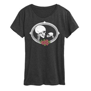 Women's - Instant Message - Human And Cat Skull Short Sleeve Graphic T-Shirt - 1 of 4