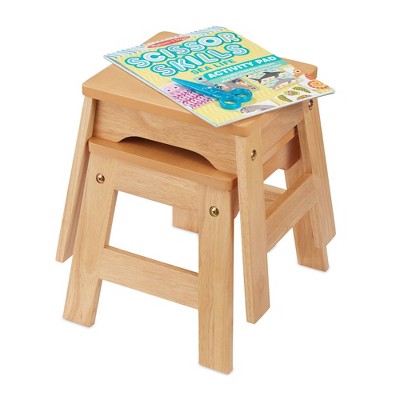 Natural Wooden Stackable Kids Stools - Set of 2