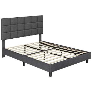 Yaheetech Upholstered Platform Bed Frame with Tufted Height Adjustable Headboard
