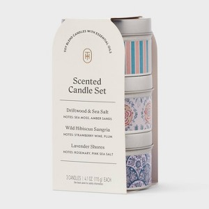 3pk Gift Set Lavender Shores, Driftwood and Sea Salt, and Wild Hibiscus Sangria Tin Candle 12.3oz - Threshold™ - 1 of 3