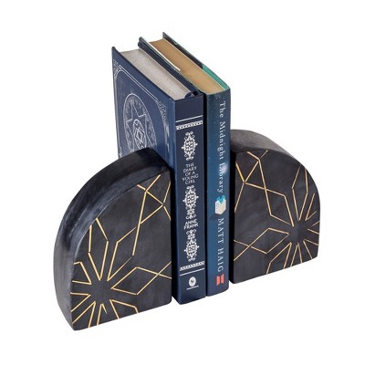 Enchant Black Marble Bookends with Gold Inlay, Set of 2