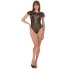 Memoi Women's Paradise Floral Short Sleeve Seamless Bodysuit Black S-M - 2 of 4