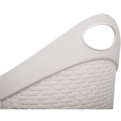 Ivory Wicker-look Plastic Upright Laundry Hamper with Wheels