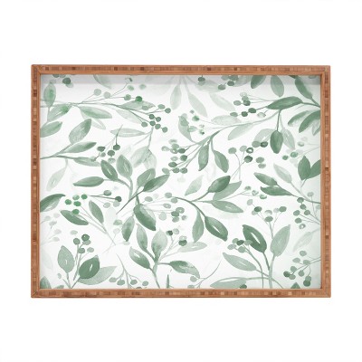 Laura Trevey Berries and Leaves Mint Rectangular Tray -Deny Designs