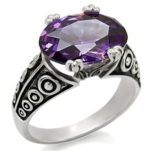 Slickblue Women's Stainless Steel Amethyst CZ Solitaire Ring, Polished Finish, Oval 14x10mm Stone, Sizes 5-10 - 1 of 4