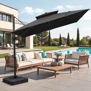 9.8' eastlake tilt offset patio umbrella Best Selection Tilt Patio Umbrellas - Galtech 9 FT Teak Rotationall Tilt  featuring Sunbrella