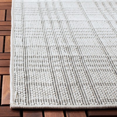 Ivory and Light Grey Square Synthetic Flat Woven Rug