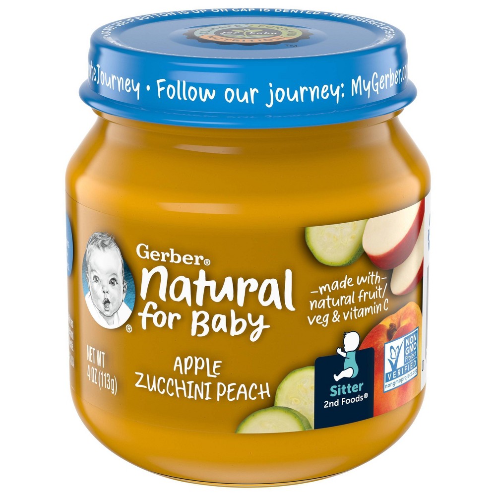 Photos - Baby Food Gerber 2nd Food Natural Glass Apple Zucchini Peach Baby Meals - 4oz 