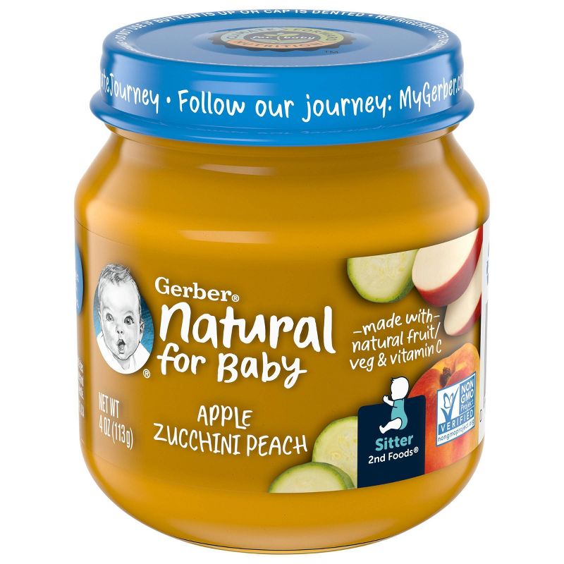 Gerber 2nd Food Natural Glass Apple Zucchini Peach Baby Meals - 4oz, 1 of 7