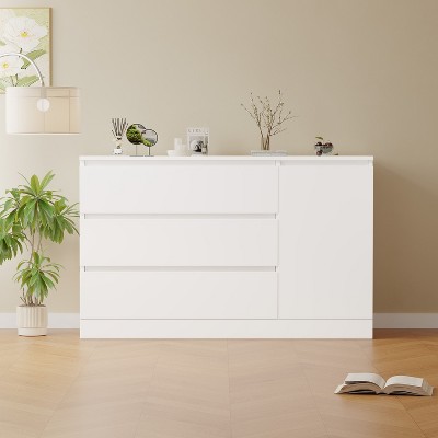 VASIP Solid Wood Side Cabinet with 4 Hidden Drawers - Modern Farmhouse Storage Cabinet for Bedroom, Living Room, Entryway