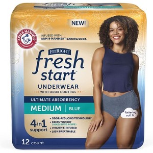 FitRight Fresh Start Incontinence & Postpartum Underwear for Women, Medium, Blue, Ultimate Absorbency, Disposable with Odor-Control by ARM & HAMMER - 1 of 4