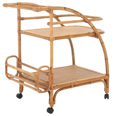 Natural Rattan 2-Tier Bar Cart with Brass Hardware