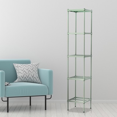 Sage Green Metal Mesh 5-Tier Storage Shelving Tower