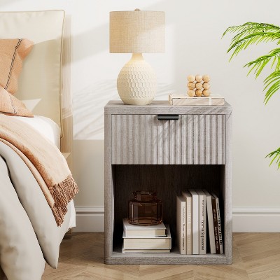 MUUEGM 18.9" Farmhouse Night Stand| Wooden Bedside End Tables with Drawer and Open Storage Cabinet