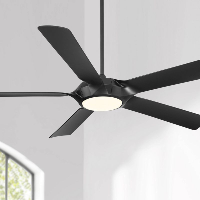 60" Casa Vieja Modern Indoor Ceiling Fan with LED Light Remote Control Matte Black for Living Kitchen House Bedroom Family Dining Home Office Room, 2 of 9