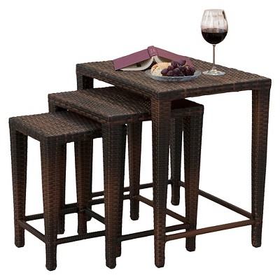 Malcolm Set of 3 Wicker Nested Side Tables - Brown - Christopher Knight Home