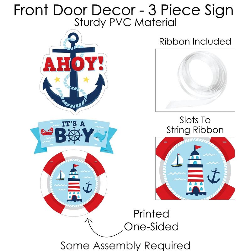 Big Dot of Happiness Ahoy It's a Boy - Hanging Porch Nautical Baby Shower Outdoor Decorations - Front Door Decor - 3 Piece Sign, 5 of 9
