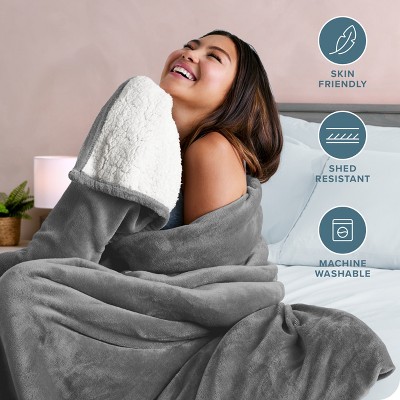 Full Gray Reversible Sherpa Fleece Blanket