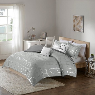 Okak 5-Piece Metallic Printed Bed Duvet Cover Set with Decorative Pillow,Comfortable Coverlet Bedding Sets,Machine Washable