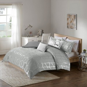 Okak 5-Piece Metallic Printed Bed Duvet Cover Set with Decorative Pillow,Comfortable Coverlet Bedding Sets,Machine Washable - 1 of 4