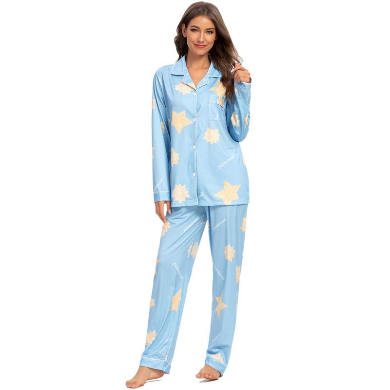 cheibear Womens Sleepwear Lounge Cute Print Nightwear with Pants Long Sleeve Pajama Set, 3 of 6