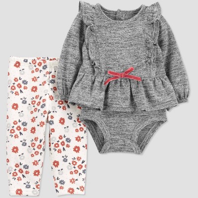 Image of Baby Girls' 2pc Peplum Top and Bottom Set - Just One You® made by carter's Gray Newborn
