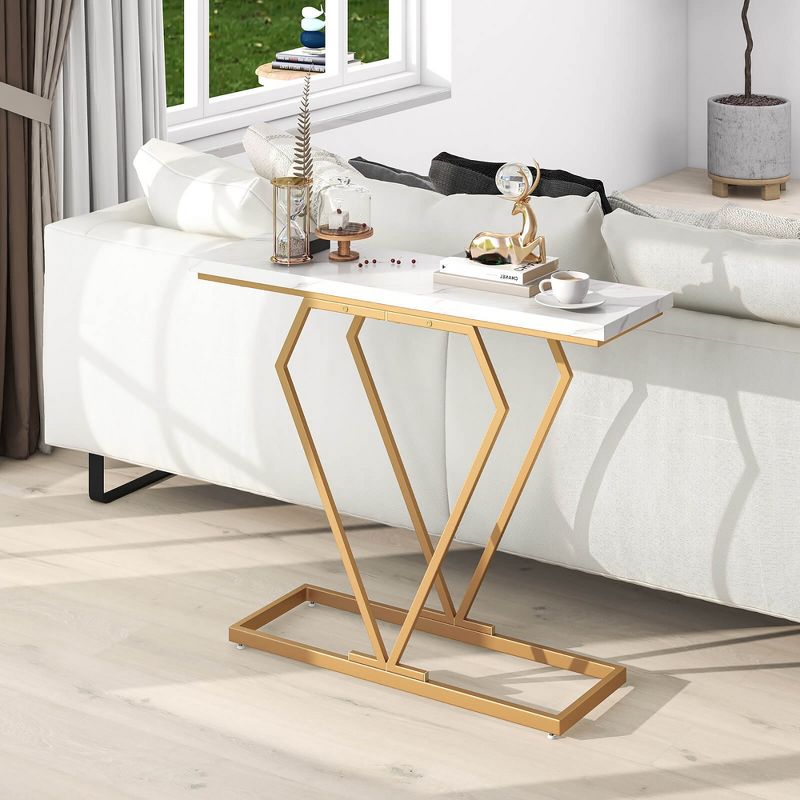 Tangkula 39.5" Modern Accent Table Faux Marble Narrow Entryway Table for Living Room, 3 of 11