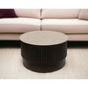 HomeRoots 31" White And Dark Brown Genuine Marble And Solid Wood Round Drum Coffee Table - 2 of 4