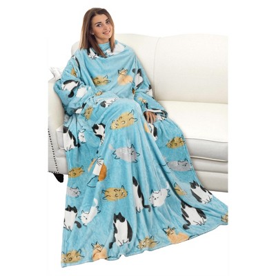 Catalonia Wearable Blanket with Sleeves and Pocket, Cozy Soft Fleece Mink Micro Plush Wrap Throws Blanket Robe for Adults, Gift for Her