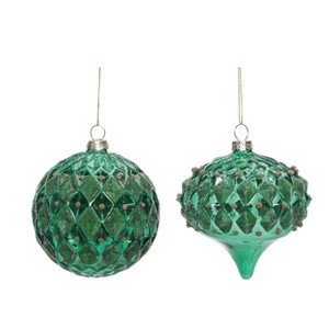 Transpac Christmas Glass Decorative Green Ornament Set of 2 Christmas Home Decorations - 1 of 1