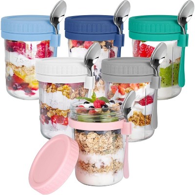 6 Pack 16 OZ Glass Mason Overnight Oats Containers with Lids and Spoons, Airtight Jars for Milk, Cereal, Fruit