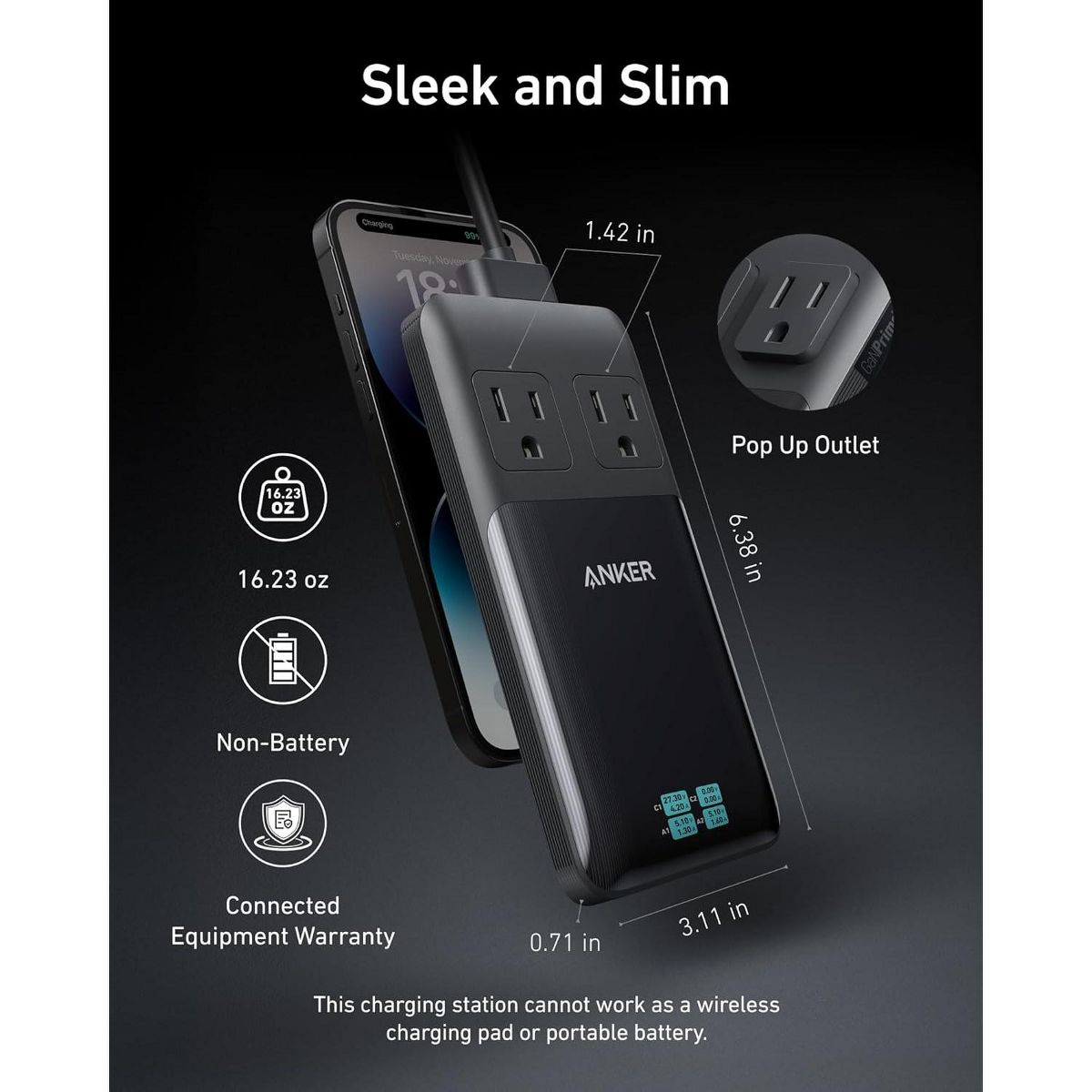 Anker Prime 140W 6-in-1 Travel Charging Station: 5ft Detachable Cord, 2 AC, 2 USB-C, 2 USB-A, for Home/Office (Non-Battery/Wireless) - thumbnail 4