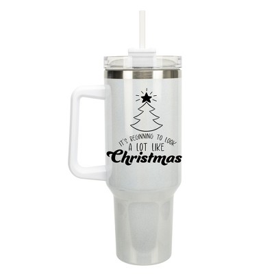 100 North It's Beginning To Look A Lot Like Christmas Tree Wrap-Around 40 Oz. Stainless Steel Water Bottle Coffee Mug, Spill & Leak Resistant, Travel