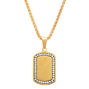 Steeltime 24" Men's 18k gold plated stainless steel Our Father prayer dog tag pendant with simulated diamonds - 1 of 4