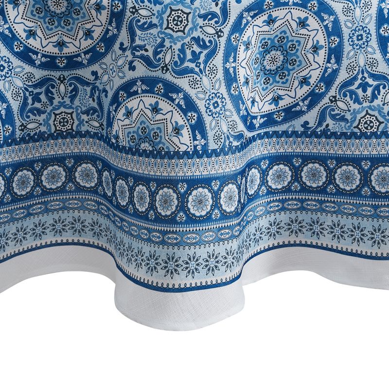 Vietri Medallion Blue Block Print Stain & Water Resistant Indoor/Outdoor Tablecloth - Elrene Home Fashions, 1 of 5