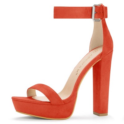 Allegra K Women's Platform High Heel Ankle Strap Chunky Heels Sandals  Orange 8